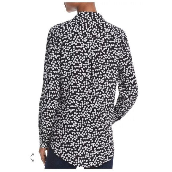 NWT! Equipment Femme Essential Heart Print Silk Shirt Medium B & W Button Down - Picture 2 of 12
